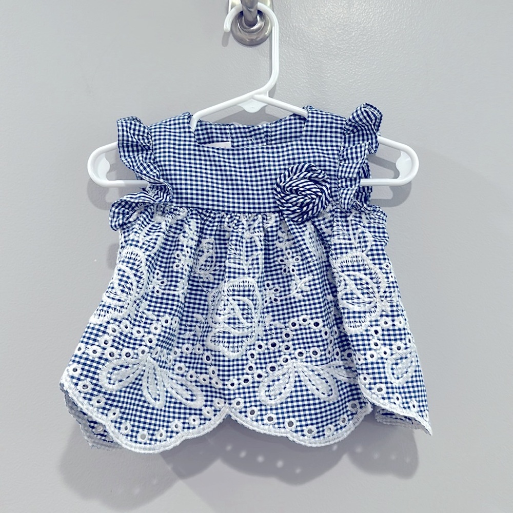 SOLD Vintage Bonnie Jean Baby Gingham Embroidered Dress - Picture 1 of 5